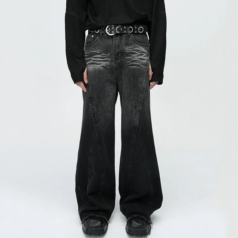 IEFB Vintage Mens Baggy Jeans Fashion American Style Street Wear Niche n Loose Wide Leg Denim Pants 2023 Trend 9C3414 241226