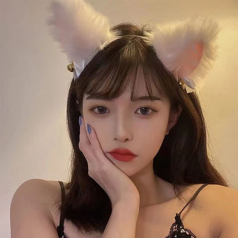 Japanese plush bell bow Cat's ears Steamed cat-ear shaped bread hair hoop net red cute cat hair accessories animal ear live broadcast photo headw