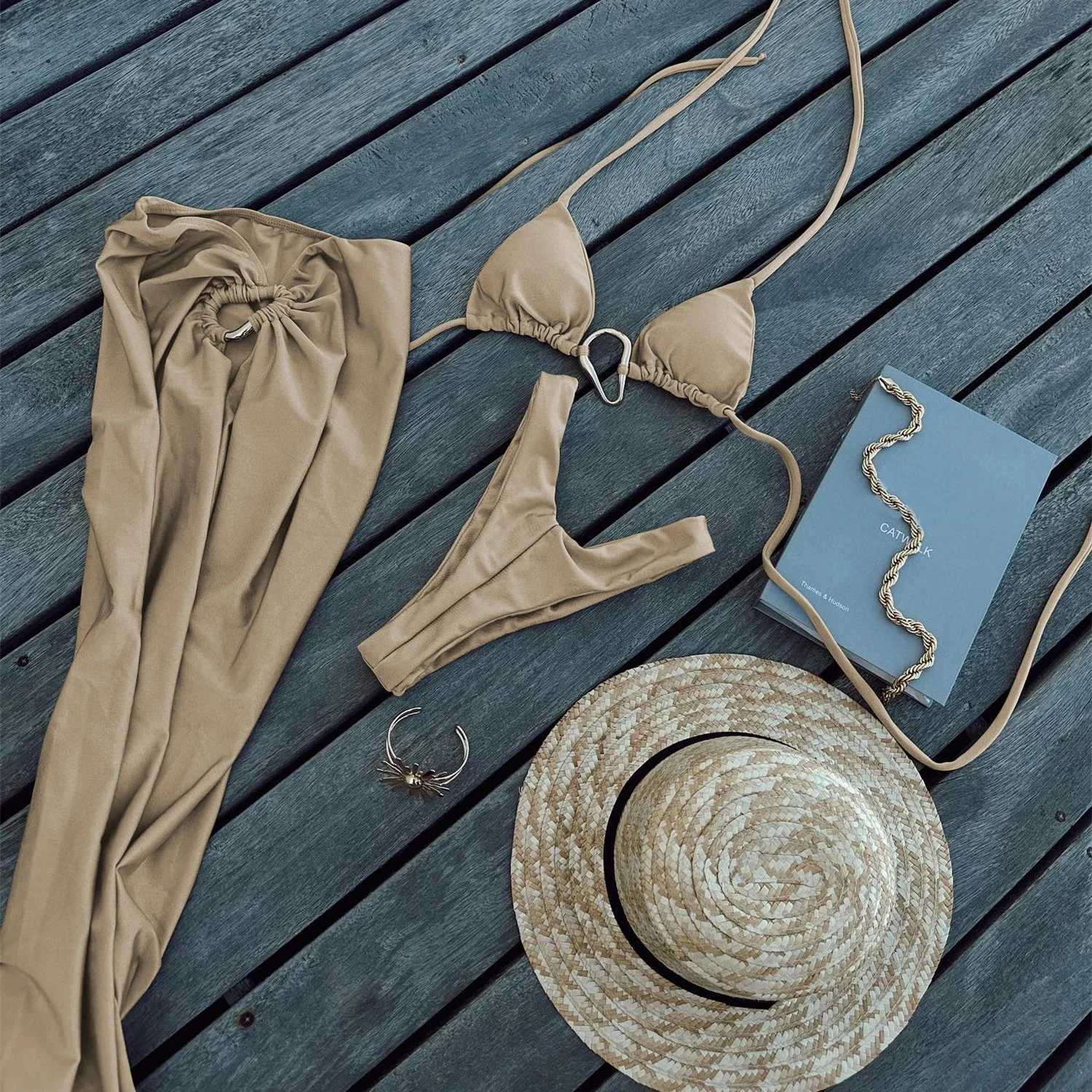 3-piece mini bikini set bikini 2025 sexy womens swimsuit long womens swimsuit Brazilian swimsuit beachwearW241225
