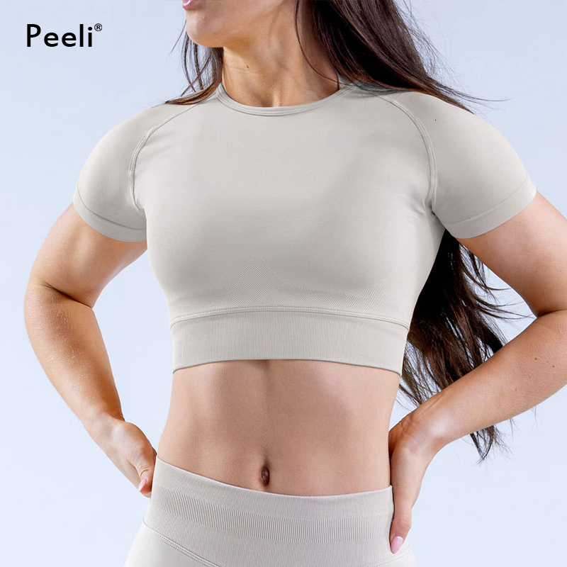 Impact Gym Crop For Women Short Sleeve Seamless Yoga Top Ribbed T Shirts Fiess Workout Tee Sports Tops Activewear