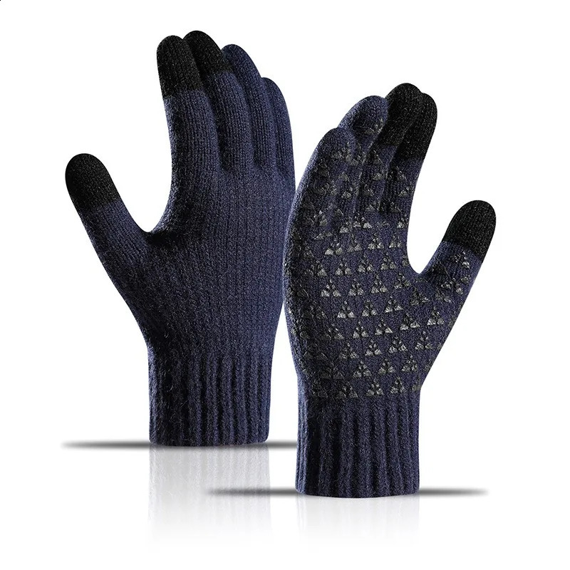 Mens and womens gloves winter fleece thickened alpaca knitted wool cycling mobile phone tablet touch screen gloves 241226