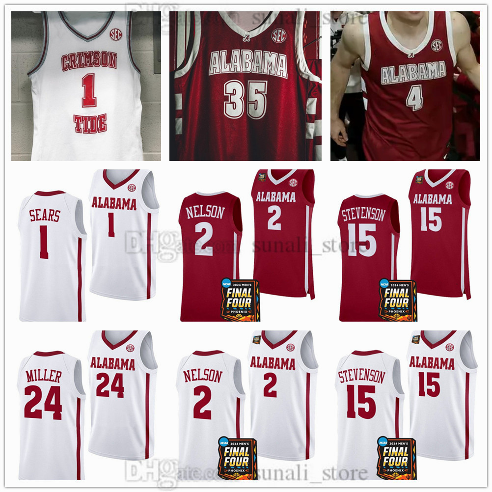 Alabama Crimson Tide Basketball Jerseys - Grant Nelson #4 Mark Sears #1 Jarin Stevenson #15 Latrell Wrightsell Jr. #11 Clifford Omoruyi #0 Labaron Philon #3 - 2024