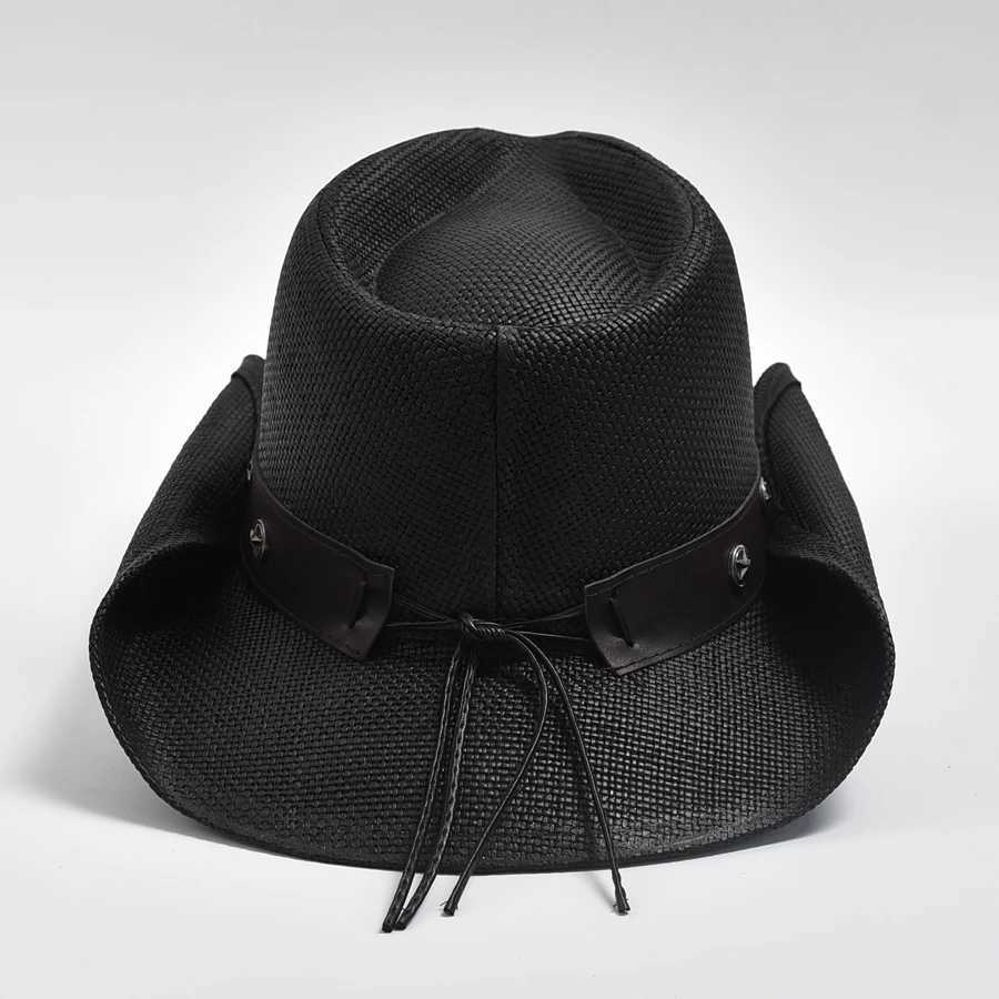 Mens Retro Western Cowboy Hat Hand Woven Beach Sun Hat Mens Cowboy Hat Jazz Hat Sombrero Hombre W241225