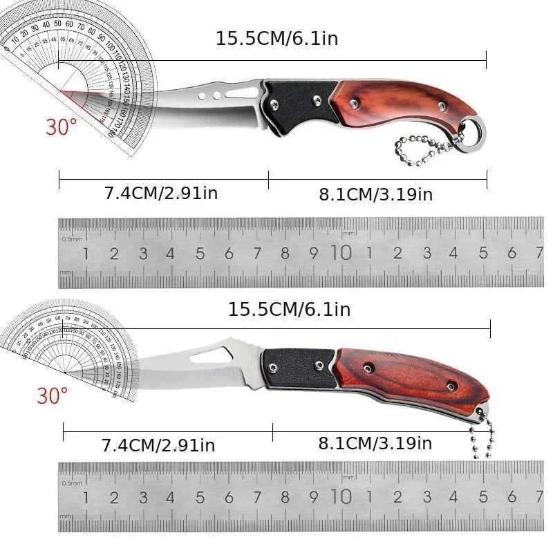 Kitchen stainless steel fruit knife sharp pocket folding knife folding knife with keychain wooden handle flat knife kitchen knives Y241227