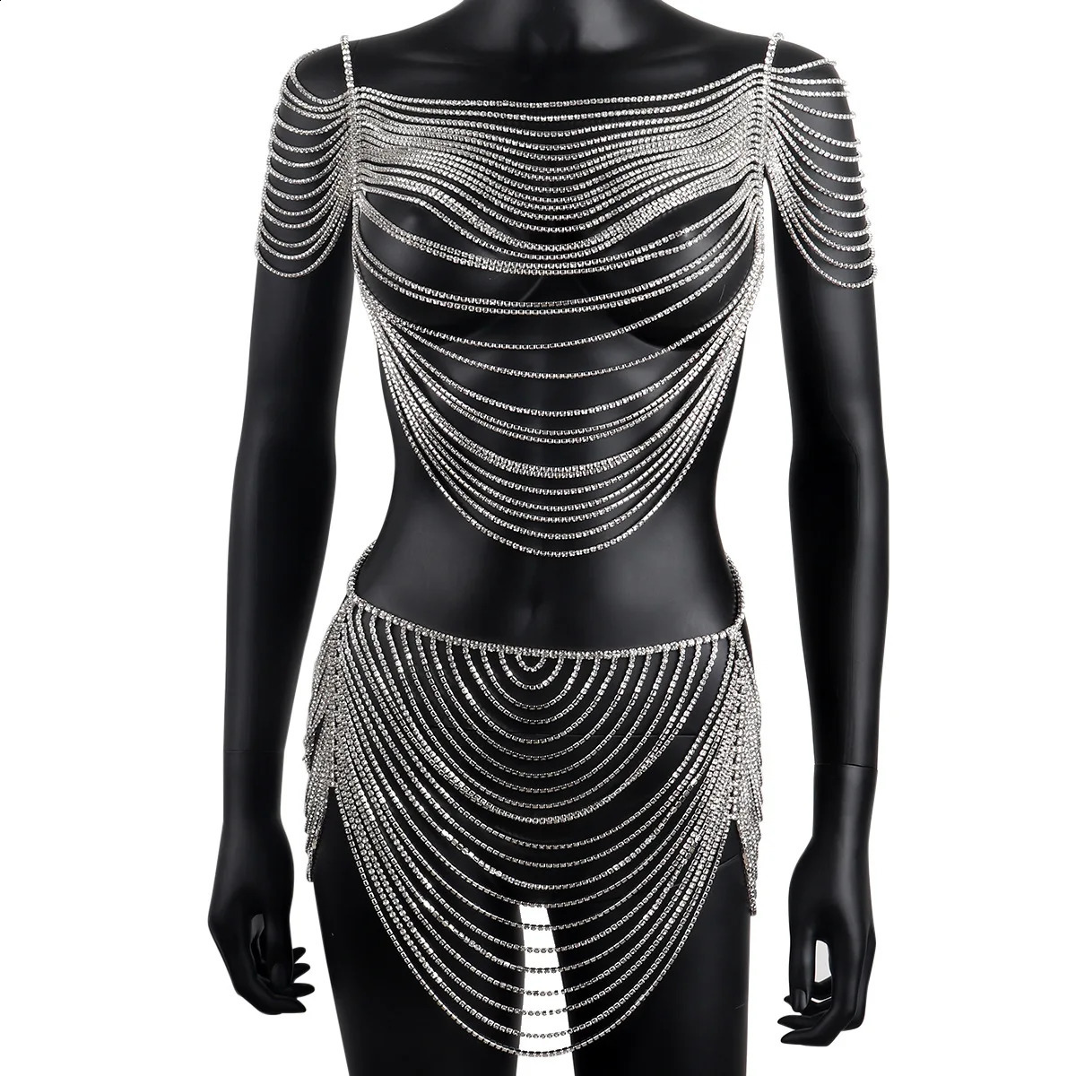 Personalized Multi-layer Hollow Light Style Rhinestone Clothing And Skirts Two Piece Set Body Chain Jewelry 241226