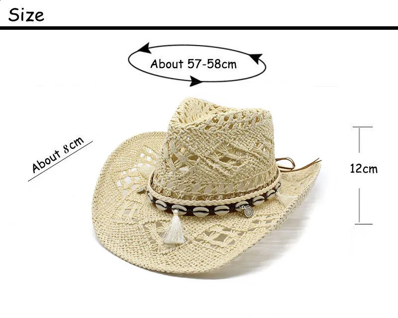 Western Cowboy Hat for Women Men Paper Straw Wide Brim Beach Cap UV Protection Cowgirl Fedoras Mens Hats Sombrero Hombre 241227