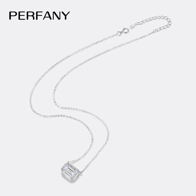 PERFANY 1CT Necklace for Women S925 Pure Silver Emerald Cut Laboratory Diamond Pendant Fashion Party Highend Jewelry 241226