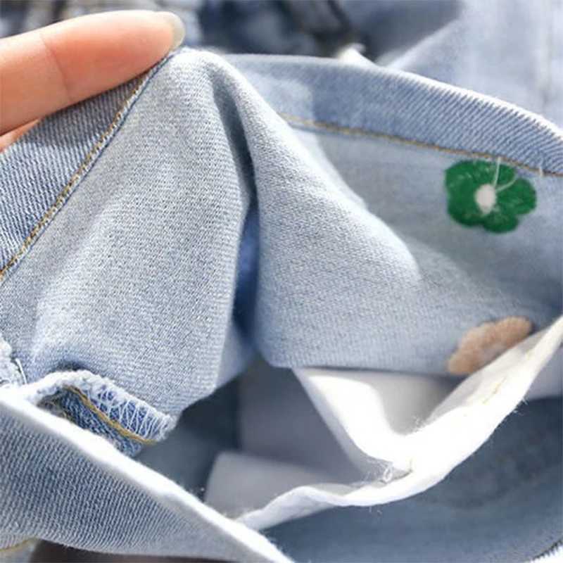 Girls Denim Shorts Summer Flowers Embroidery Elastic Waist Short Pants Children Solid Color Casual Jean Shorts 2-12Y W241227