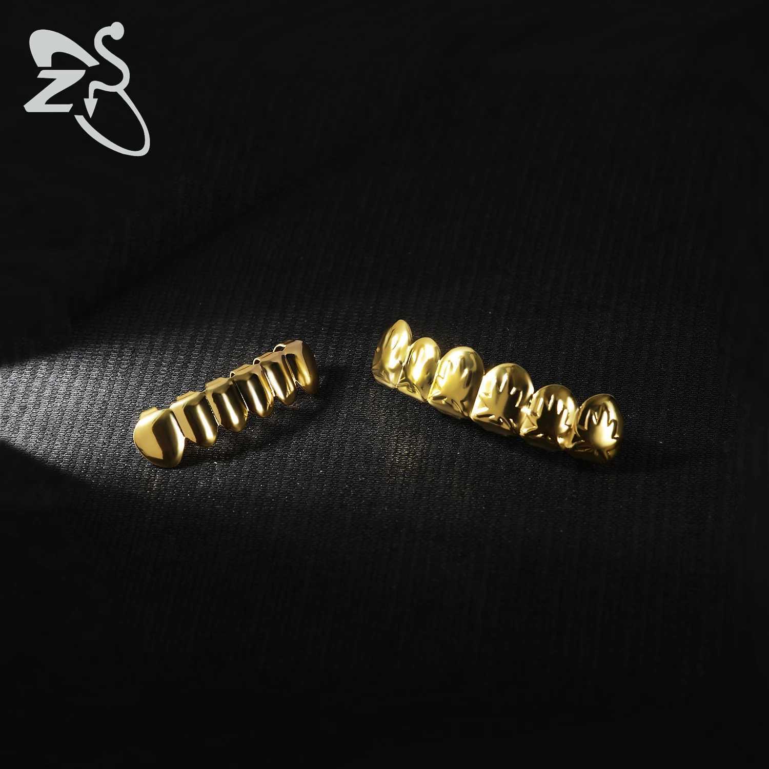 ZS 1 Set Hip Hop 18K Gold Plated Grillz Men Teeth Shiny CZ Crystal Cross G Grillz Colorful Zircon Top Bottom Teeth Jewelry W241227