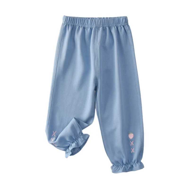 Kids Jeans for Girl 2-9Y Lovely Strberry Embroidered Decor Drstring Stretch Denim Pants Elastic Waist Casual Outdoor Trouser W241227