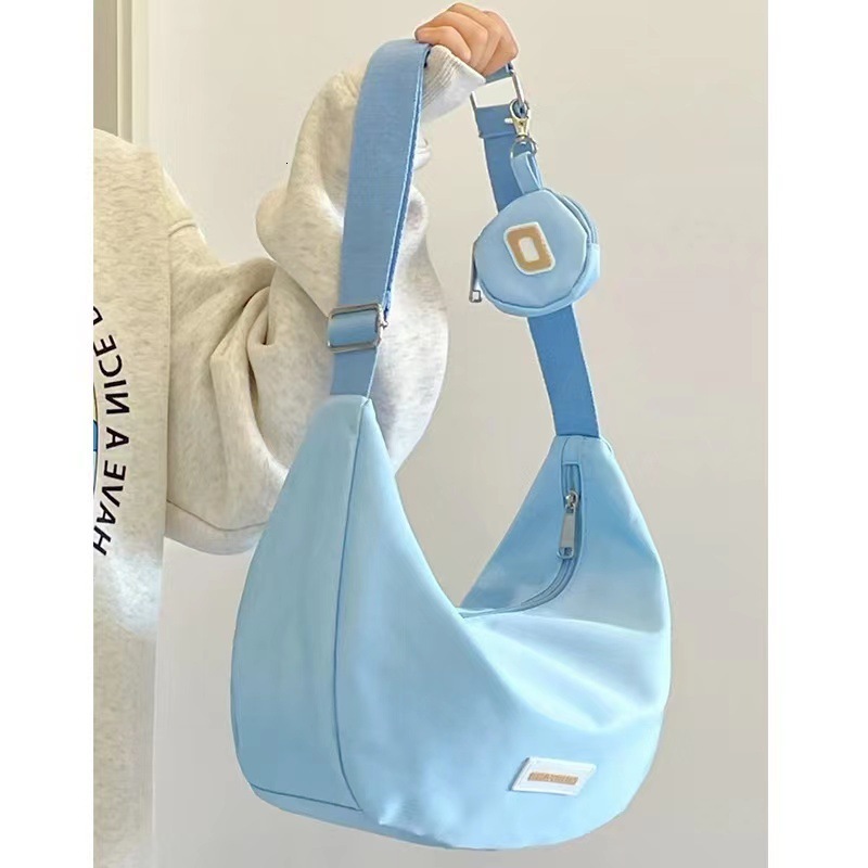 Summer New Women's Large Capacity Casual Nylon Crossbody Dumpg High Grade Blue Solid Color Shoulder Bag