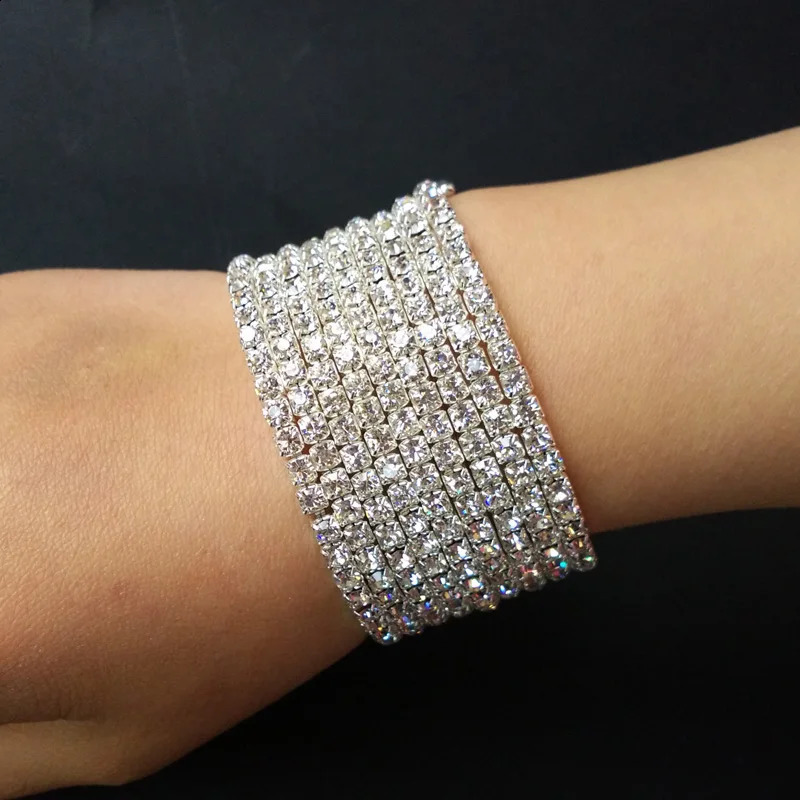 9-Row Spiral Rhinestone Bangles Silver Plated and Gold Color Bridal Wedding Crystal Bangle Bracelets for Women 241227