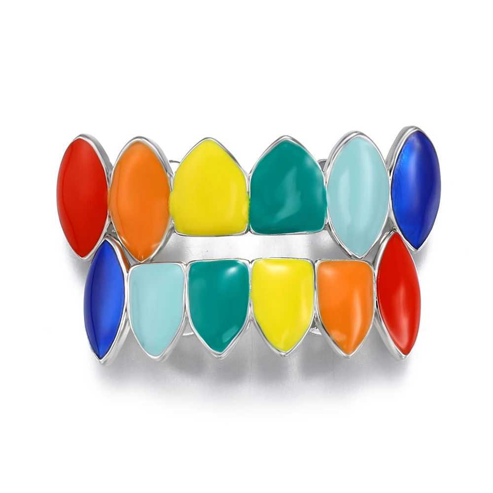 Hip Hop Colorful Drip Oil CZ Teeth Grillz Cs Cubic Zircon and Out Micro Pave Top Bottom Charm For Men Women Jewelry Xmas Gift W241227