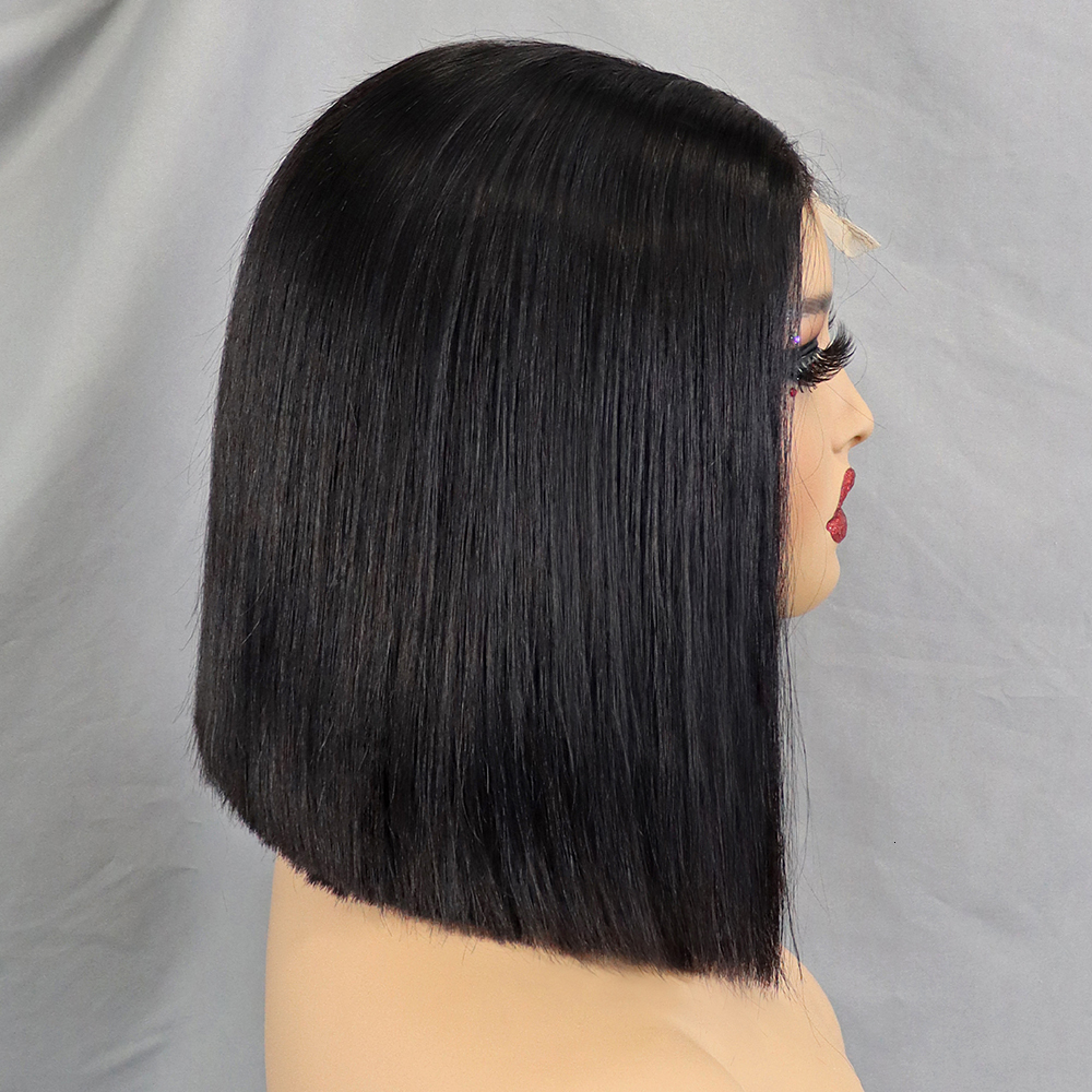 Glueless Double Drawn 12A 350% Density Straight Bob Human Hair Wig 2X6 HD Lace Closure Frontal Wigs For Women