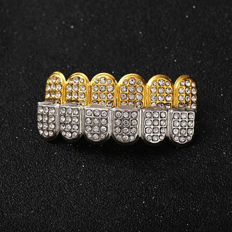 Gold Silver Plated Cubic Zircon Teeth Grillz Set For Unisex Top Bottom Mouth Gold Silver Color Removable Dental Fashion Jewelry W241227