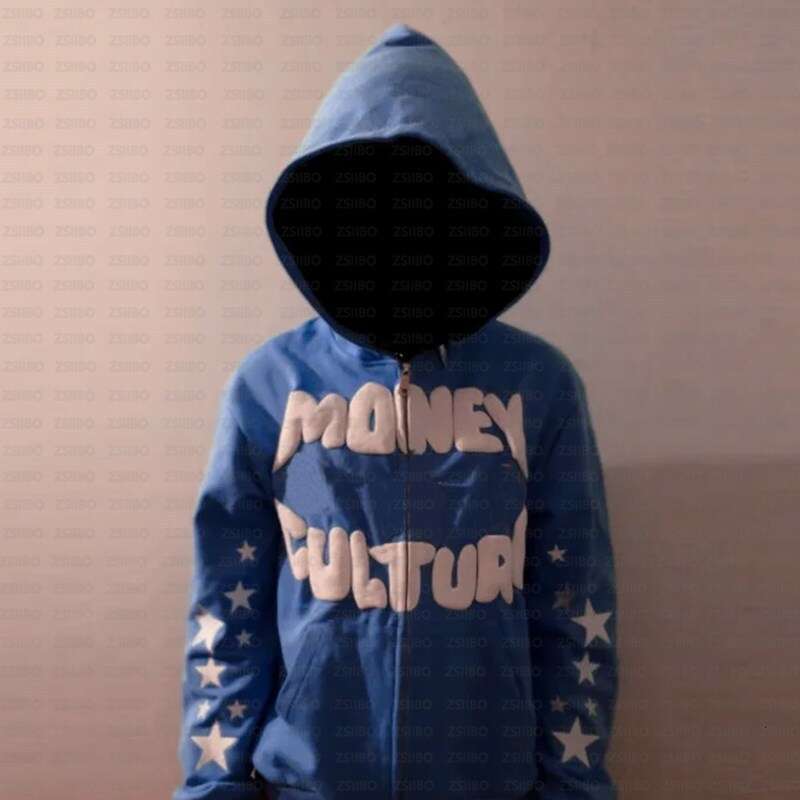 Street Hip Hop Gothic Hoodie Personalized Letter Star Printed Cardigan