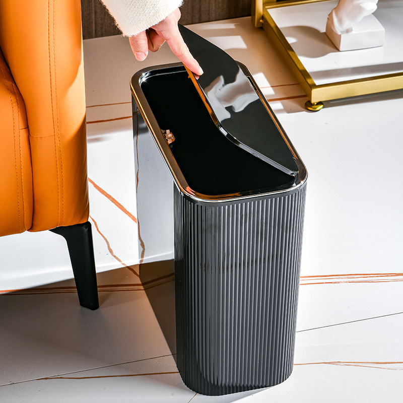 Solid-Color Slotted PET Waste Basket with Secure Lid Eco-Friendly Rubbish Container for Kitchen and Bathroom