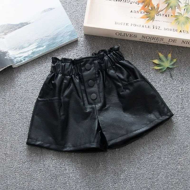 2024 Spring/Summer Autumn Girls Fashion Pu Leather Shorts with Three Designs W241227