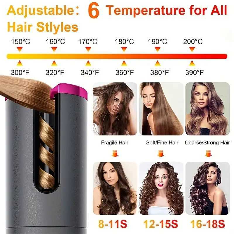 New Arrival Automatic Wireless Curling Iron Portable USB Curling Iron Thermostat Control Anti-scald Lazy Curler Hair Styling Tools Z241227