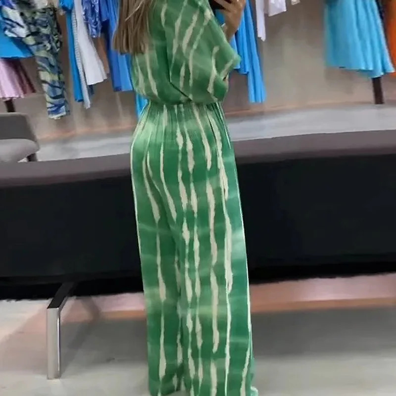 Combinaison Femme Fashon Vneck Bandhnu Wide Leg Jumpsuits For Women Summer Causal High Waist Elegant Lace Up Jumpsuit 241224