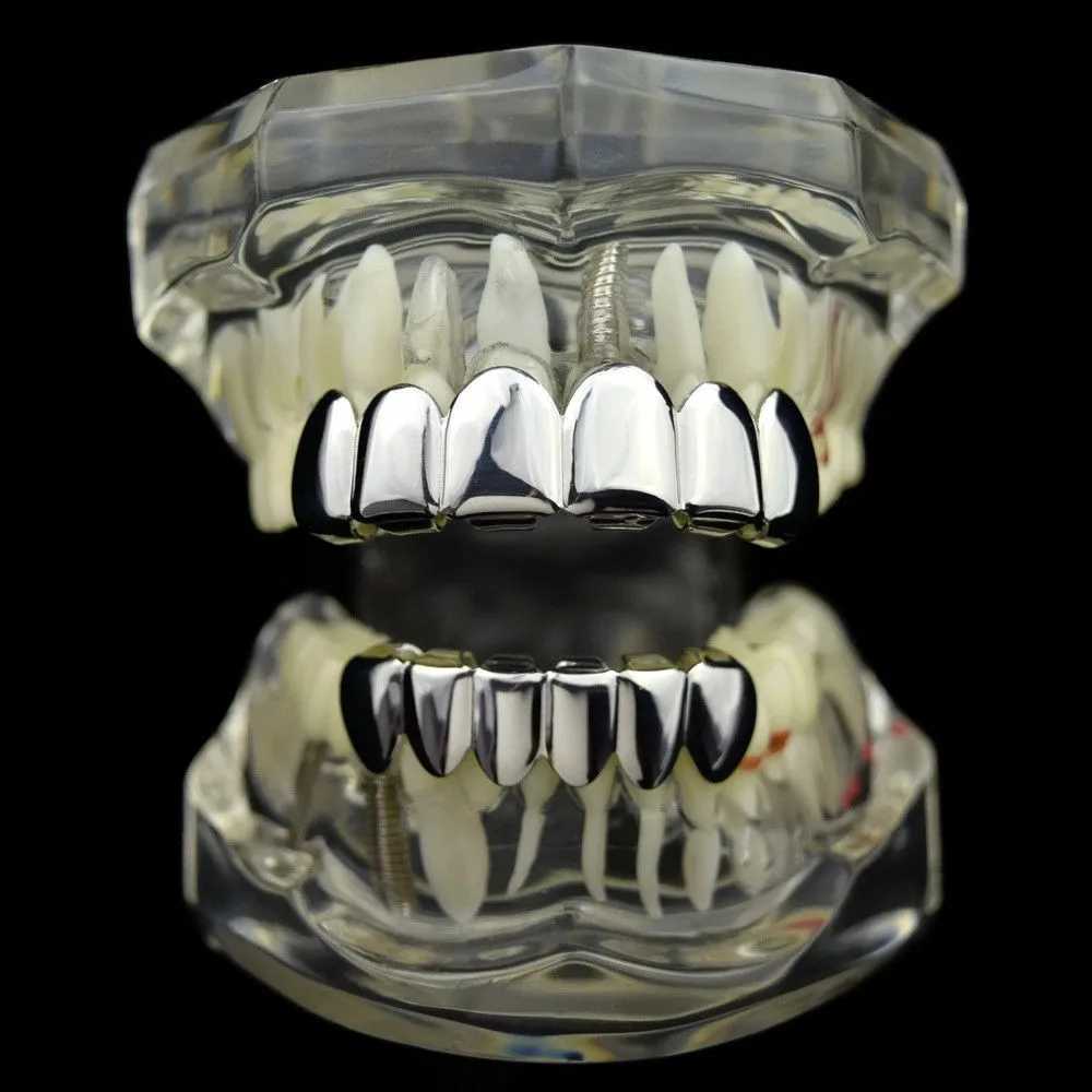 TOPGRILLZ Gold Plated Silver Plated HIP HOP Teeth Grill Top and Bootom Groll Set Sile Vampire Teeth Best Christmas Gift W241227