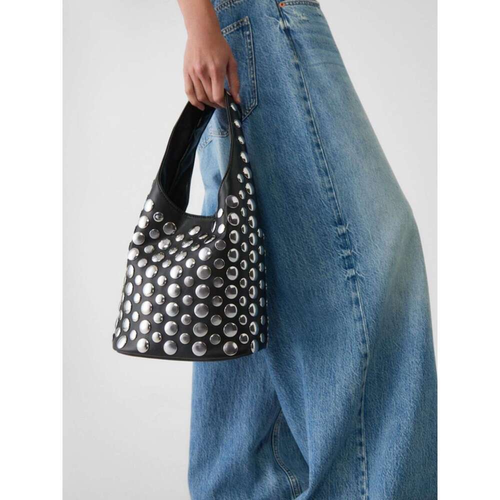 Women's Bags Fashion Rivet Buckets Designer Women Handbags Pu Leather Shoulder Bags Retro Y2k Underarm Bag