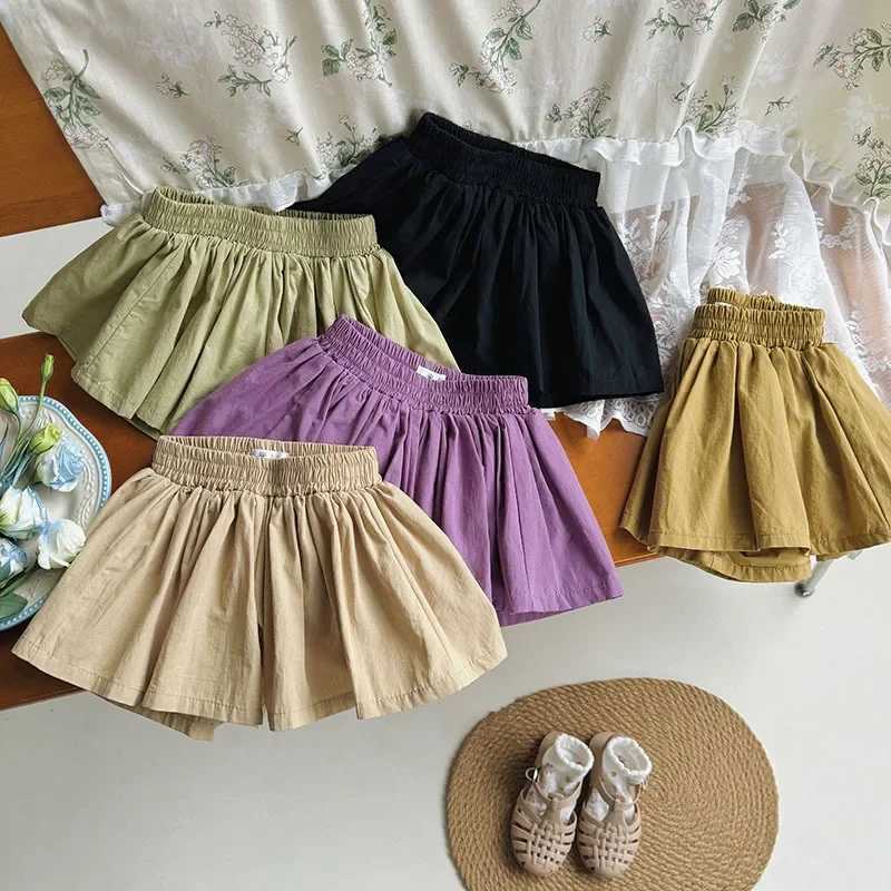 Baby Girls Shorts Skirts Summer Casual Pleated Elasticity Waist Shorts for Kids Clothing Solid Color Kawaii Children Pants New W241227