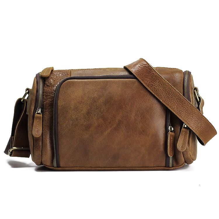 Men's new top layer cowhide horizontal genuine women's crazy horse leather shoulder crossbody bag, handmade, personalized and casual