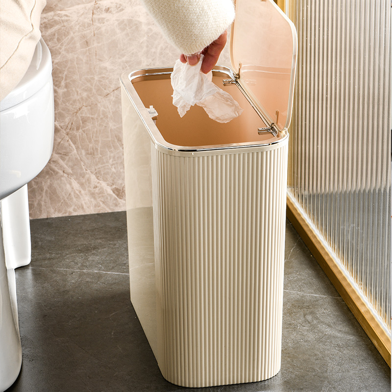 Solid-Color Slotted PET Waste Basket with Secure Lid Eco-Friendly Rubbish Container for Kitchen and Bathroom