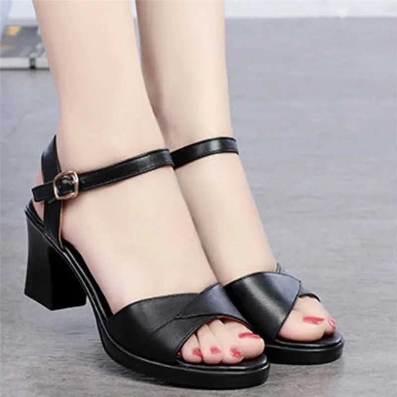 High Quality Women FAshion Black Pu Leather Spring Summer Peep Toe High Quality Square Heel Shoes Lady Cool Elegant Pumps T241227
