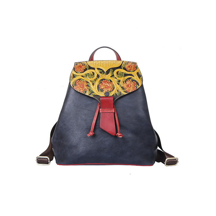2023 New Women's Shoulder Cover Layer Leather Embossed Personalized Backpack Straight