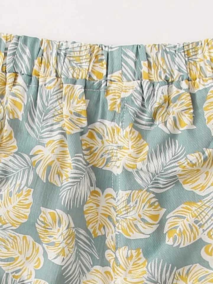 Summer playful cute unique double side pocket bracteel shorts elastic waist feather print casual loose comfortable thin girl W241227