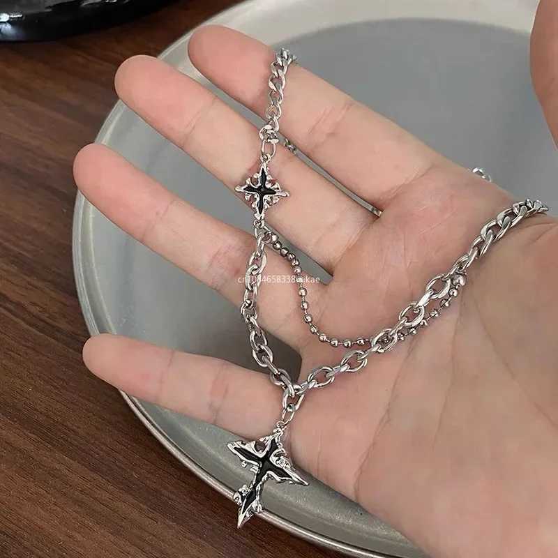 Y2K Grunge Hip Hop Halloween Jewelry Accories Punk Metal Back Cross Pendant Silver Color Chain Necklace for Women Men 1pcsXJ241227