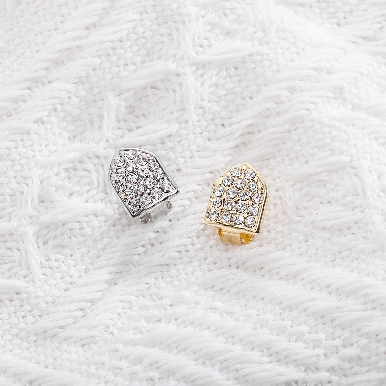 TOPGRILLZ Rper Single Shackle Teeth Grilz Hip Hop C Top Bottom Dental Bracket Gold Metal Permanent Teeth Jewelry W241227