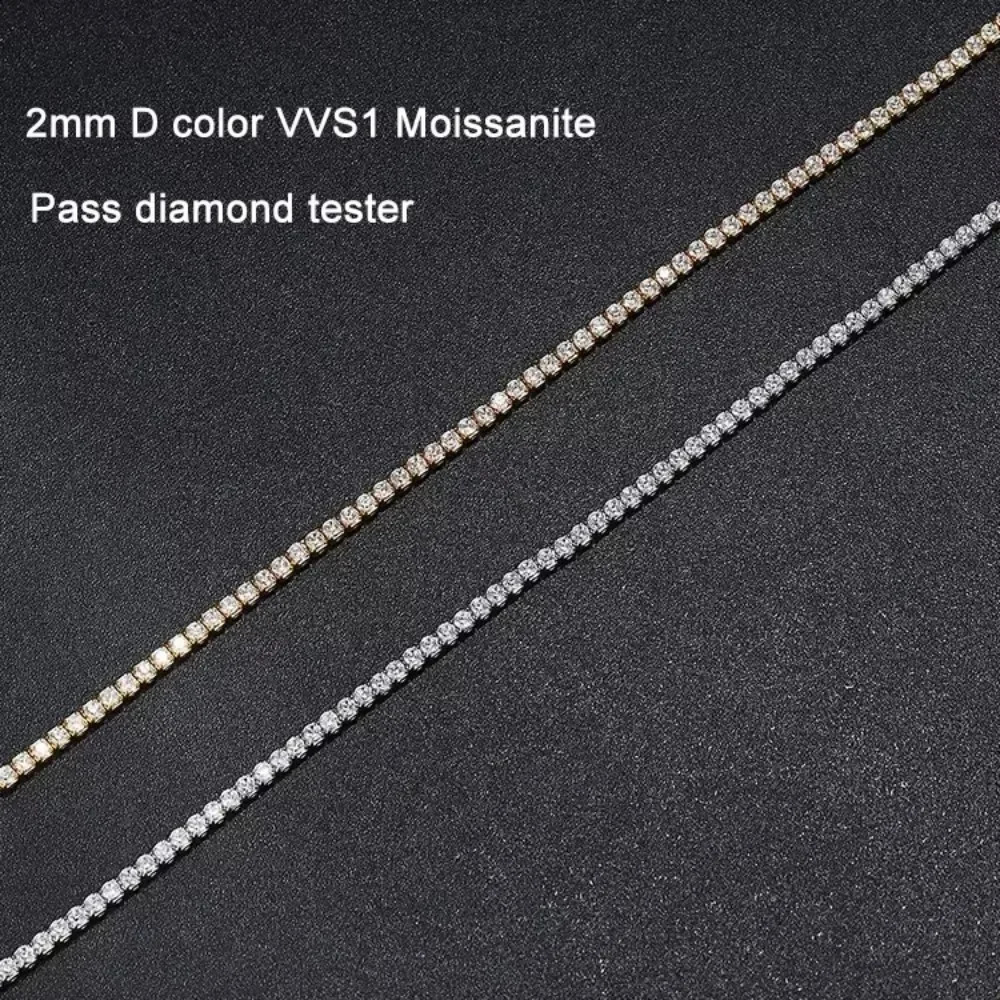 FEOBUR 2mm D Color Tennis Choker Necklace for Women S925 Silver Plated 18K Gold Adjustable Full Diamond Neck Chain 241226