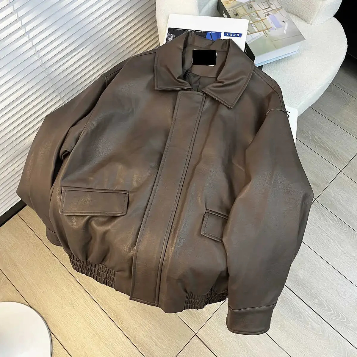 Coffee Color Leather Jacket Loose Fit Casual Style American Vintage Motorcycle Top For Men Hong Kong Sprin 241227