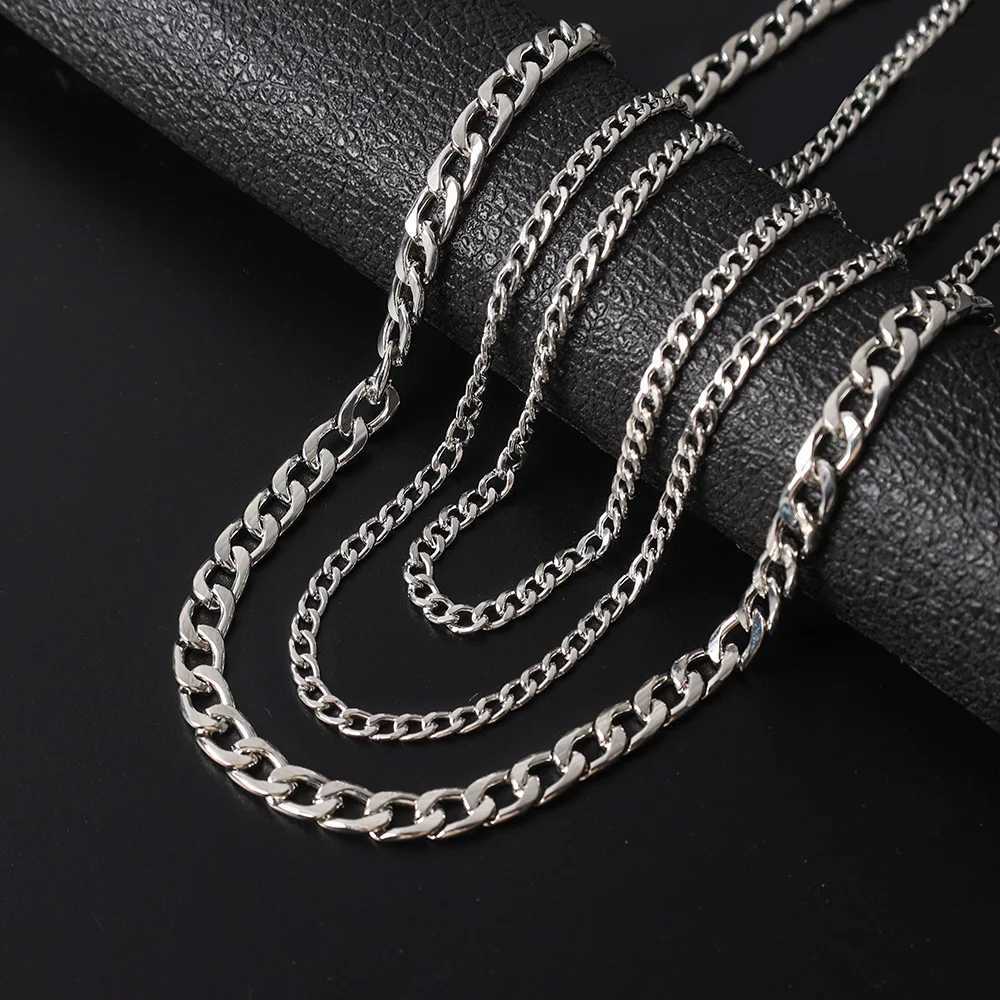 Stainl Steel Chain Necklace Long Hip Hop for Women Men on The Neck Fashion Jewelry Gift Accories Silver Color ChokerXJ241227
