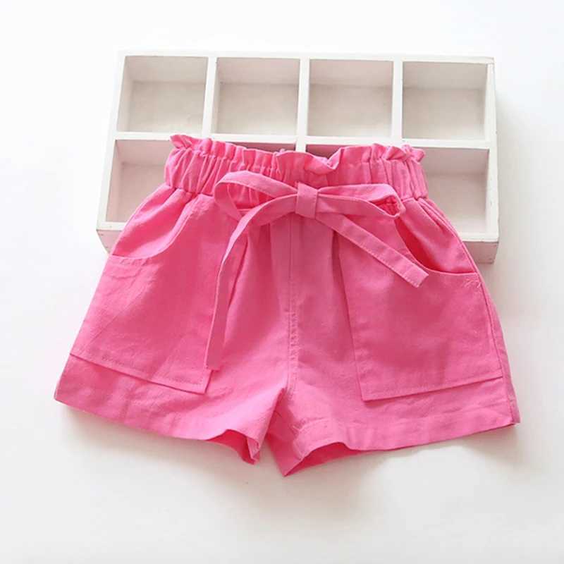 2-7Y Summer Girls Shorts Kids Shorts Candy Color Girls Children Clothes Bow Beach Loose Shorts Casual Pants Linen Comfortable W241227