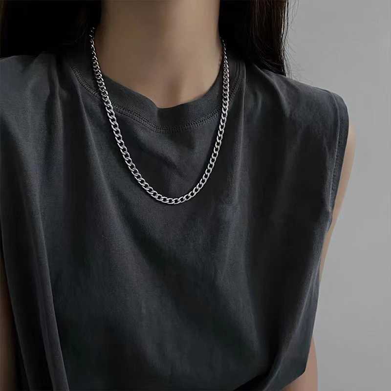 Stainl Steel Chain Necklace Long Hip Hop for Women Men on The Neck Fashion Jewelry Gift Accories Silver Color ChokerXJ241227