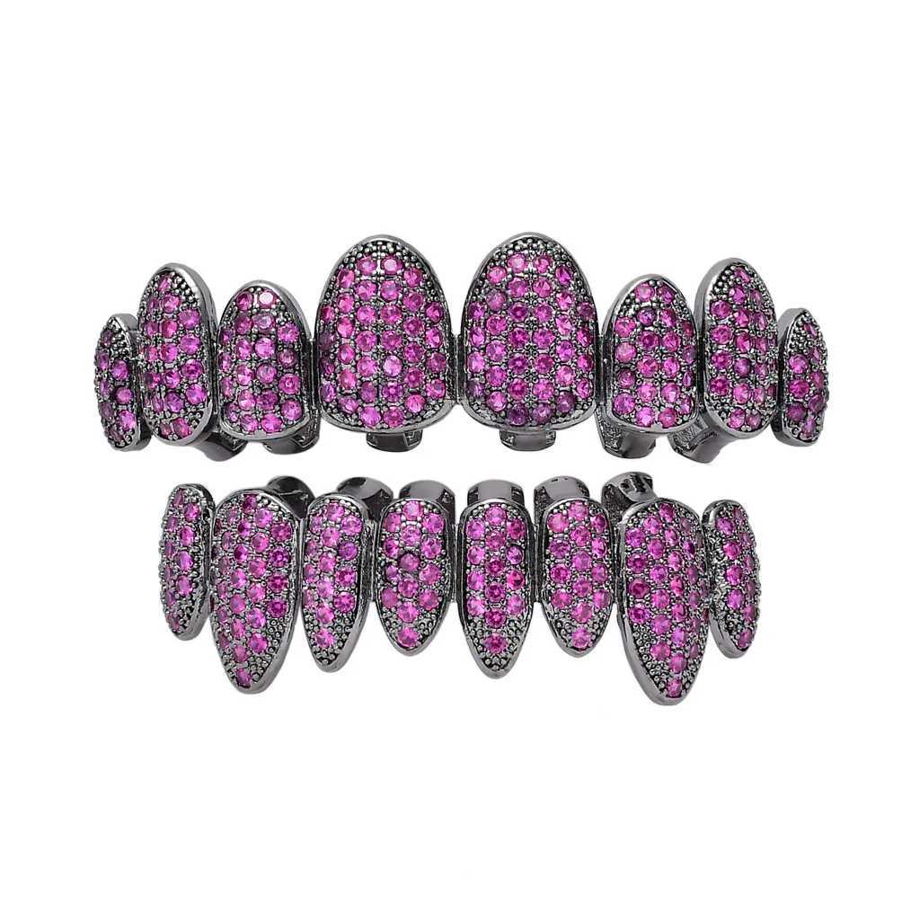 Hip Hop Full CZ Purple Stones Teeth Grillz Cs Cubic Zircon and Out Pave Top Bottom Charm Grills Set For Men Women Jewelry W241227