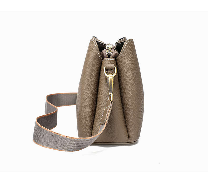 New 100% Genuine Leather Women's Bucket Grey Beige Color High Quality Women Elegant Shoulder Crossbody Bag Female Handbag