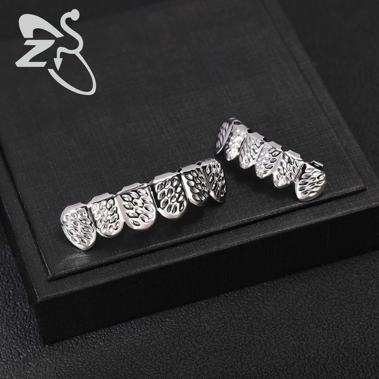 ZS Heart Cross Rose Hip Hop Bling d Out Grillz Teeth Shiny Crystal G Grillz High Polish Finish 18K Gold Plated Teeth C W241227