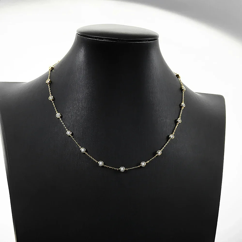 3mm D Color Full Tennis Necklace with Certificate 925 Sterling Silver Bezel Set Bubble Round Cut Diamond Neck Chain 241226