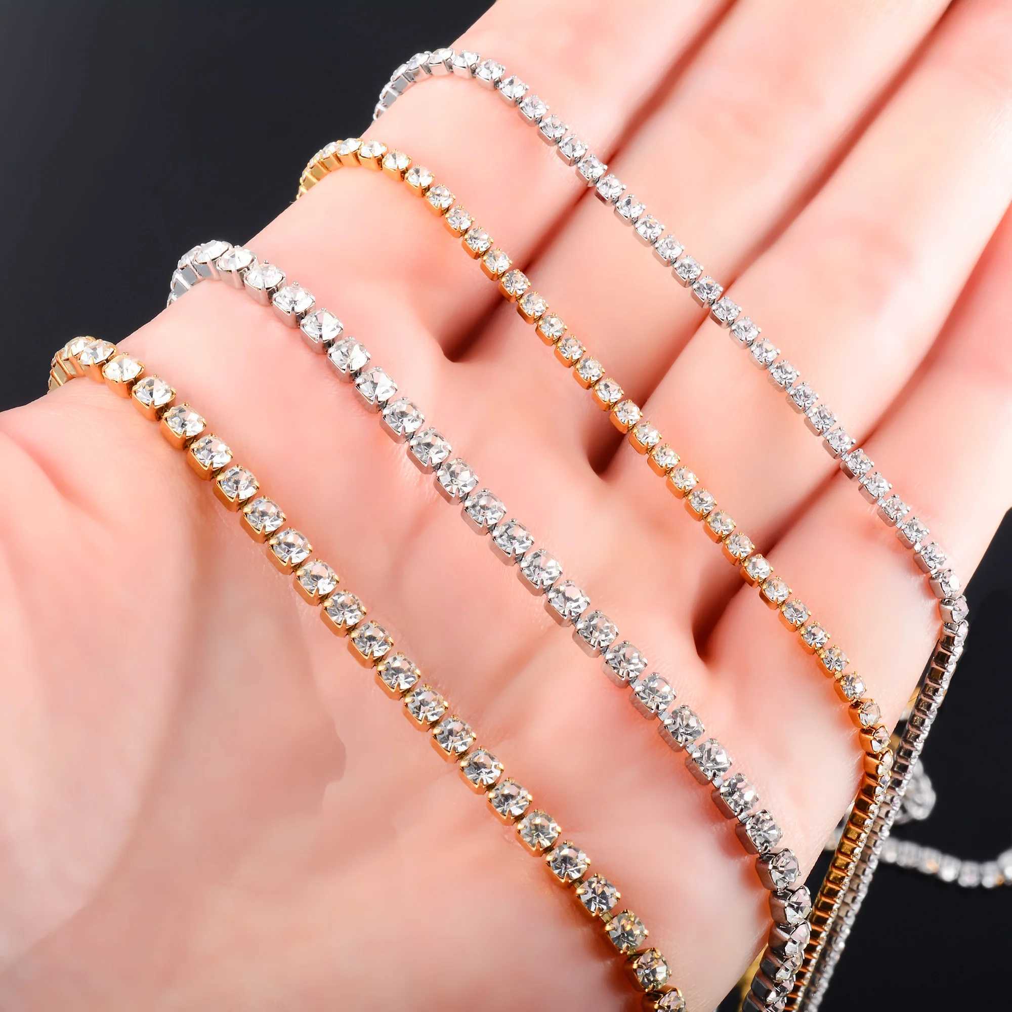 Sparkly Cubic Zirconia Tennis Necklace for Women Rhinestone Choker Minimalist Crystal Chain Stainl Steel Jewelry AccoriesXJ241227