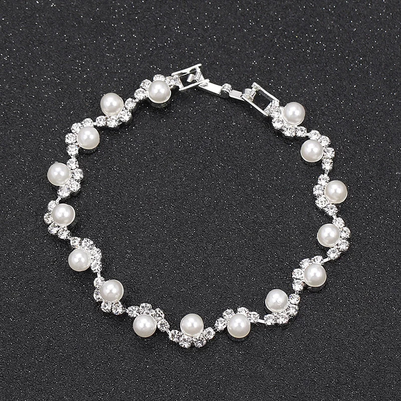 BLIJERY Fashion Simulated Pearl Crystal Bridal Simple Women Choker Necklace Earrings Bracelet Wedding Jewelry Sets 241227 Z260313