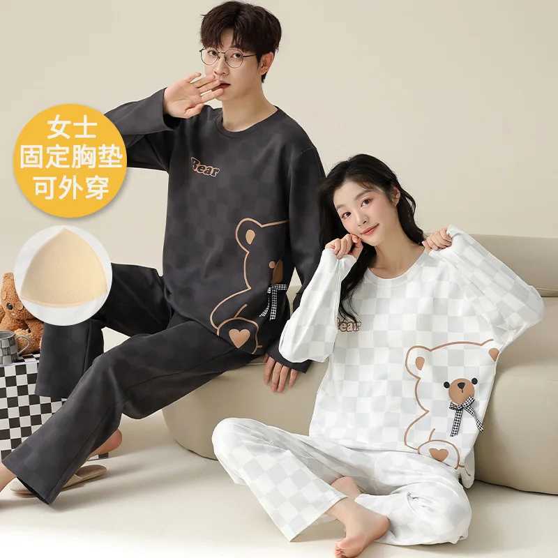Cotton Spring Long Sleeepwear for Lovers Women and Men Matching Homewear Soft and Breathable Pajama Set Lounge set pijama hombreXJ241227