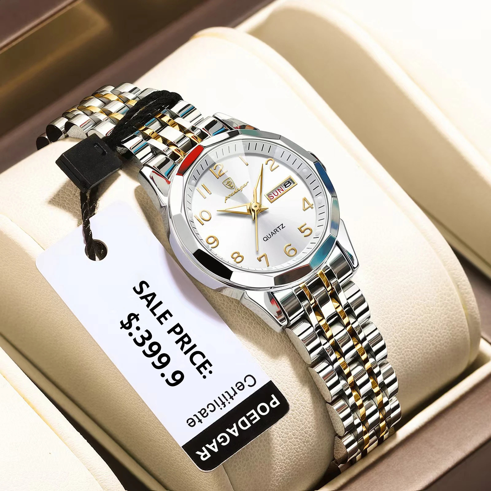 POEDAGAR Fashion Ladies Watch Waterproof Luminous Date Week for Woman High Quality Stainless Steel Womens Quartz Watches 241225