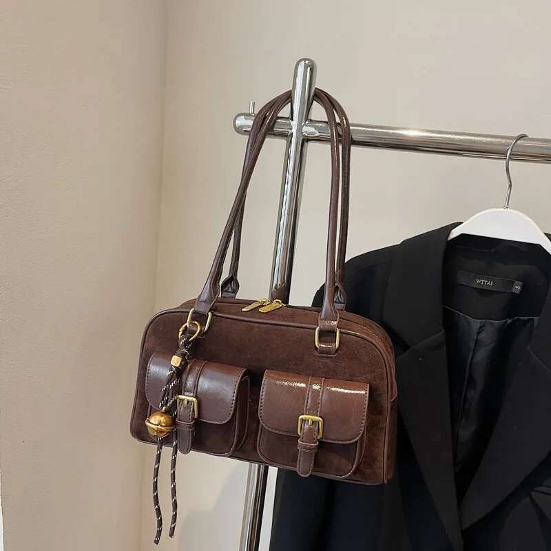 Women's Bags Double Pockets Small PU Leather Underarm Bags For Women Winter Y2k Fashion Shoulder Handbags Females Tote Bag Momei