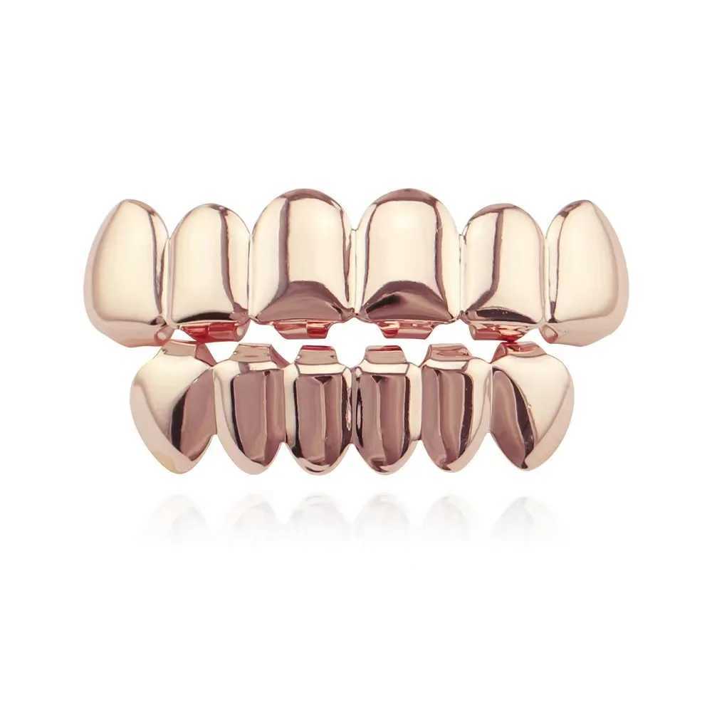 18K Hip Hop Smooth Rose Gold Teeth Gun Black Smooth Teeth Decoration Hip Hop Popular Jewelry W241227