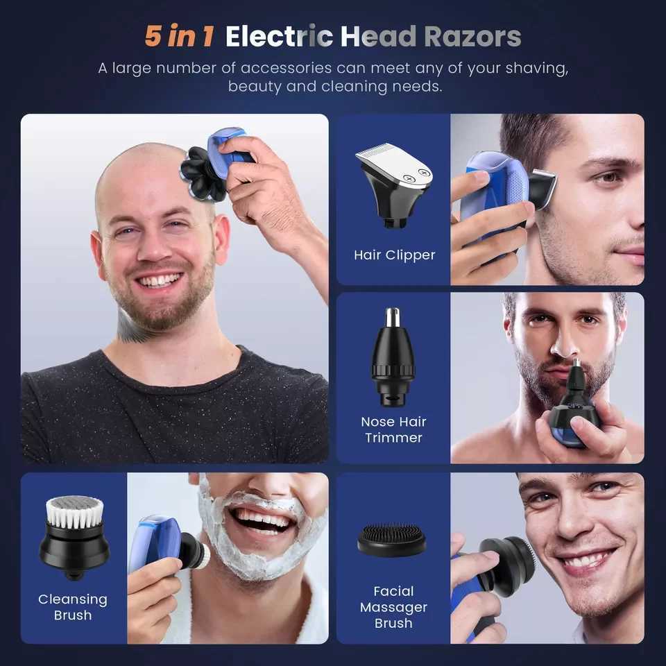 SEJOY 7D 5in1 Electric Shaver Hair Trimmer Bald Head Electric Razor Men Wet Dry W241227